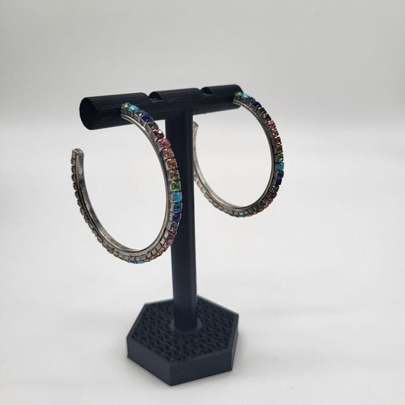 Dannijo Vega Hoop Earrings Rainbow Multicolor Silver Tone - Picture 2 of 15